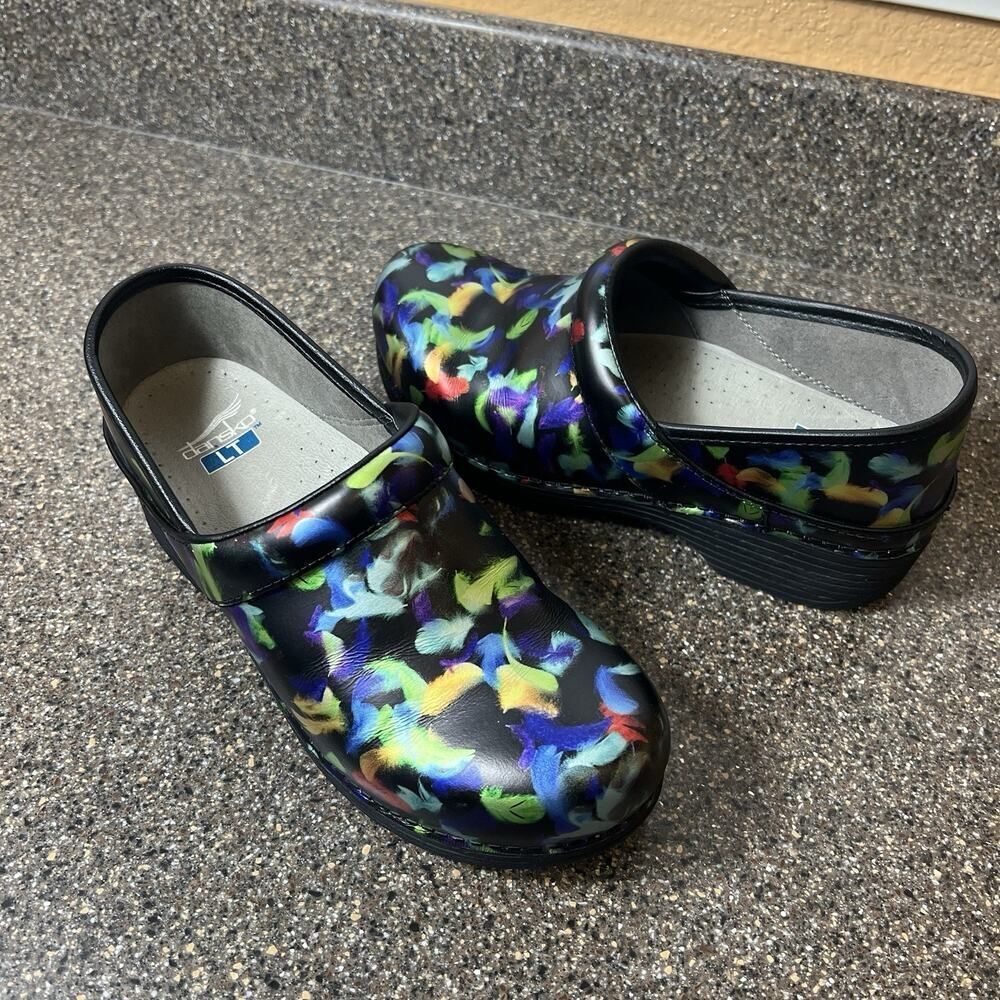 Dansko LT Neon 3D Leather Clog Women EU 38 US 7-7.5 Slip On Work Shoe Multicolor